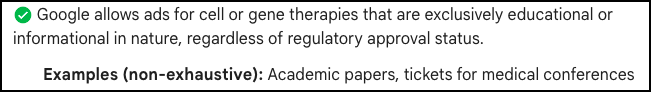 Google allows ads for cell of gene therapies that are exclusively educational or informational in nature