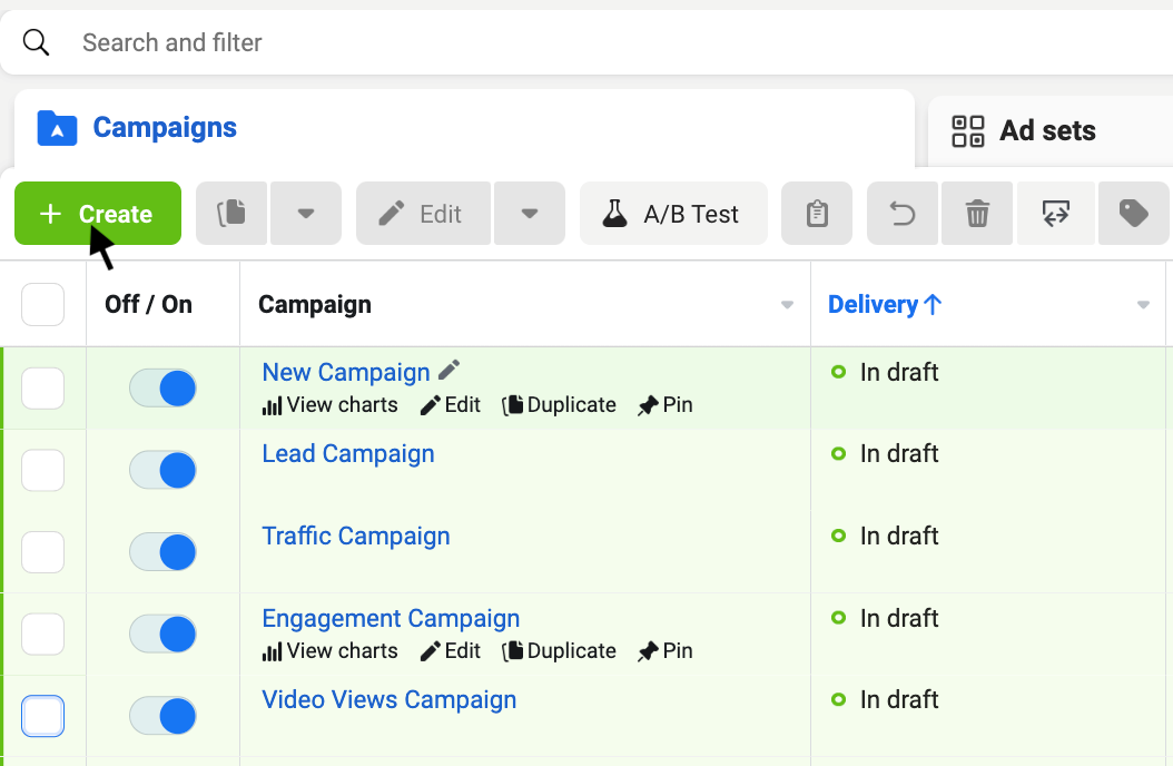 Ad Campaigns Screen