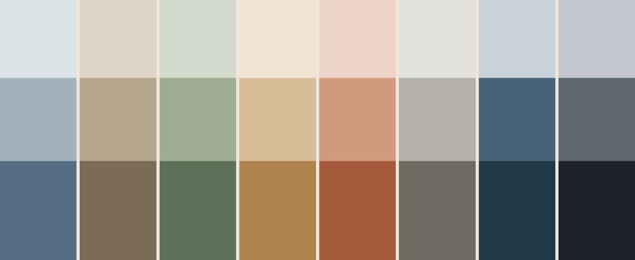 A paint color deck, eight families from light to deep
