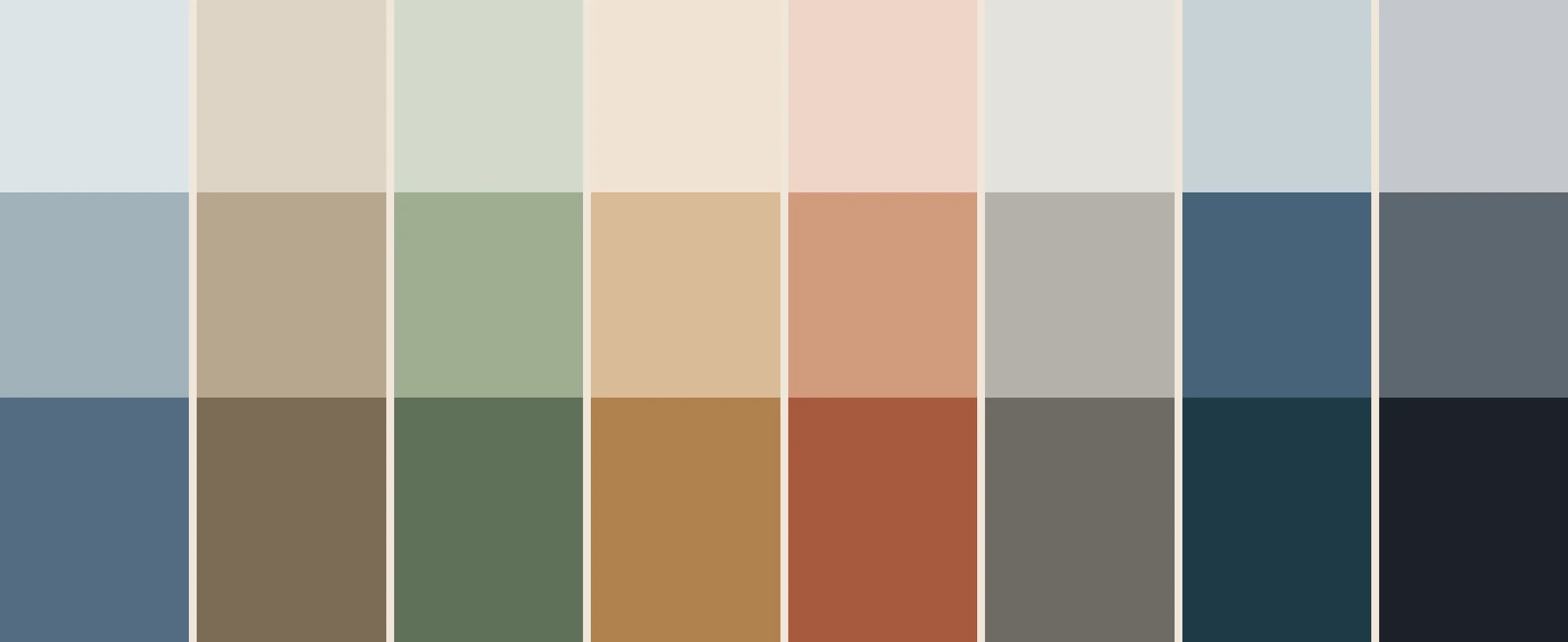 A paint color deck, eight families from light to deep