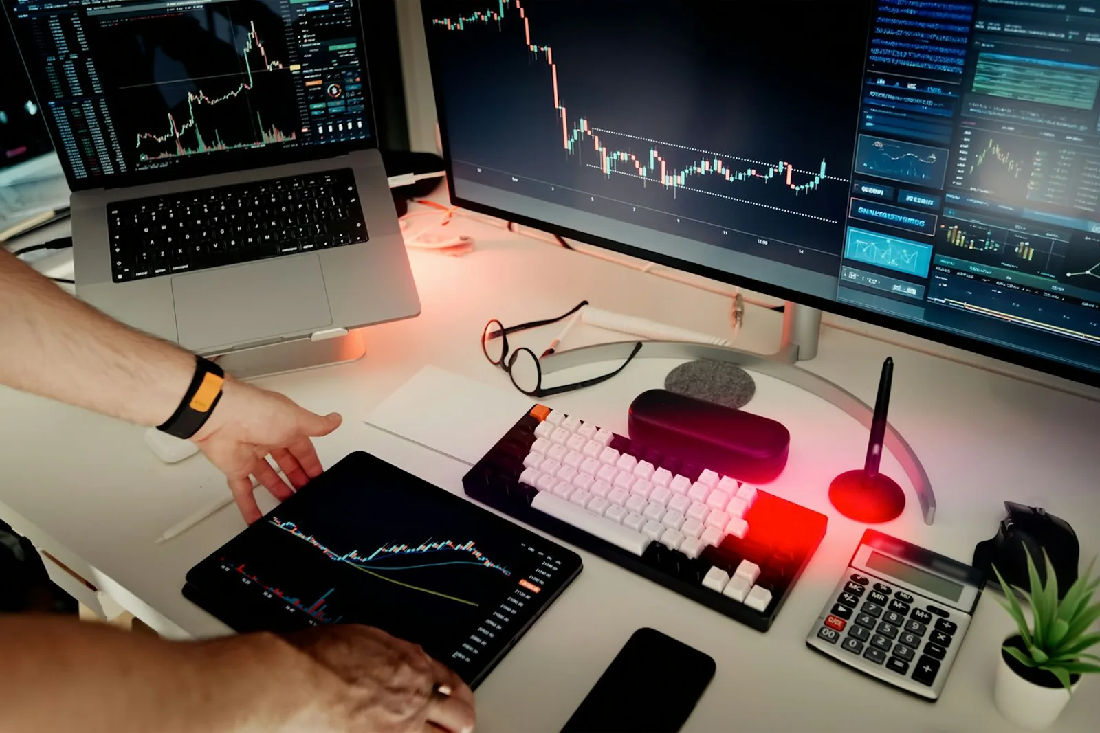 Performance dashboards open across a desk