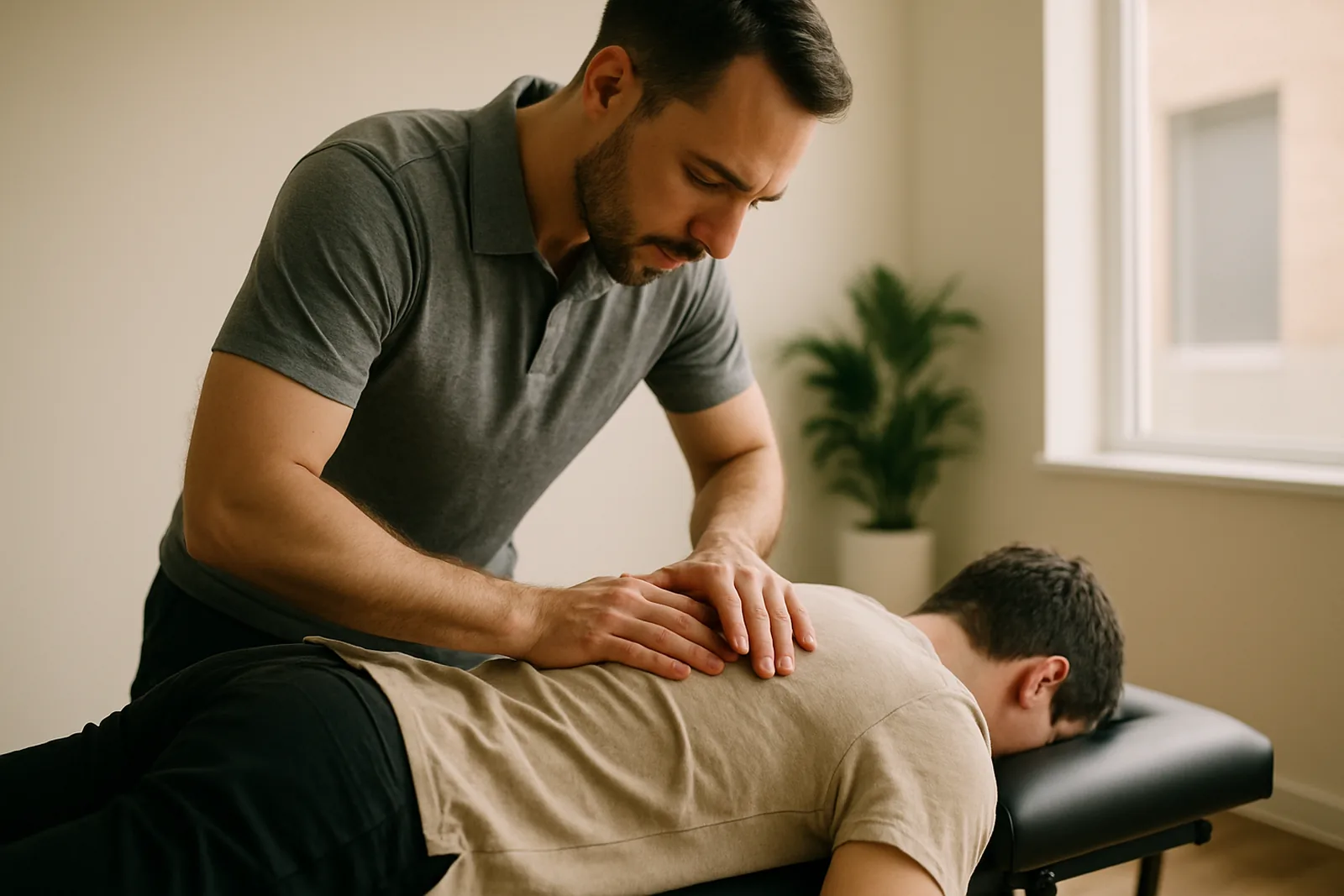 A chiropractor treating a patient on a treatment table