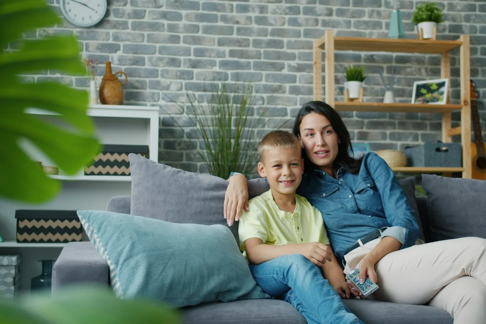 A family watching television at home